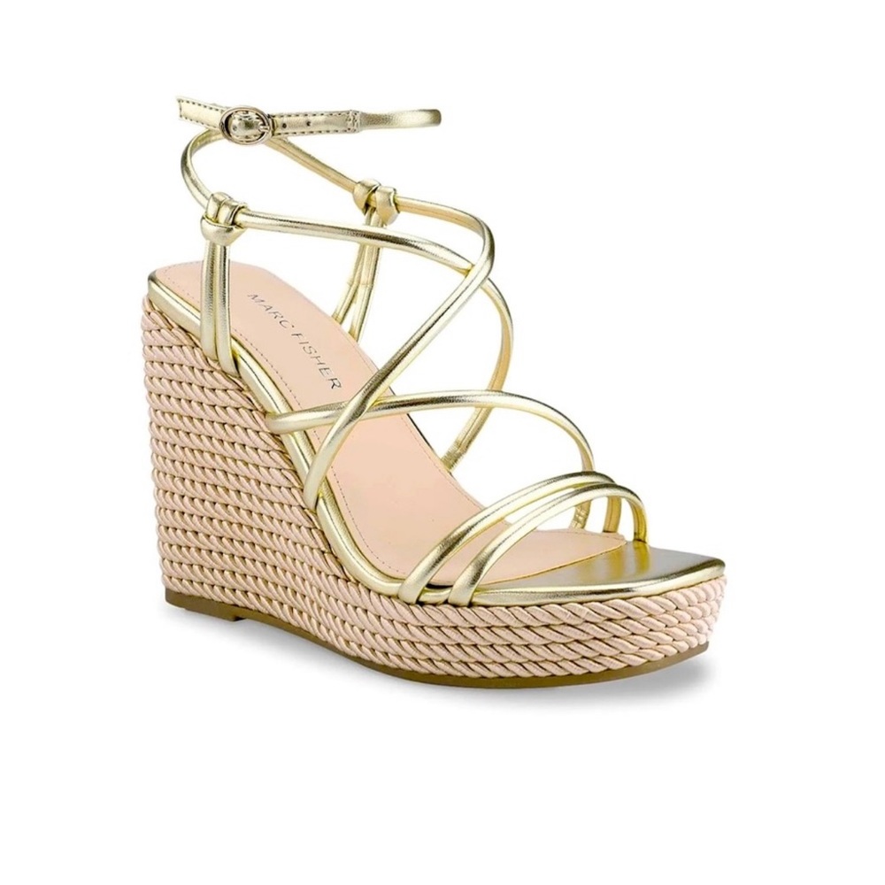 MARC FISHER Gold Zesty Wrap Wedge